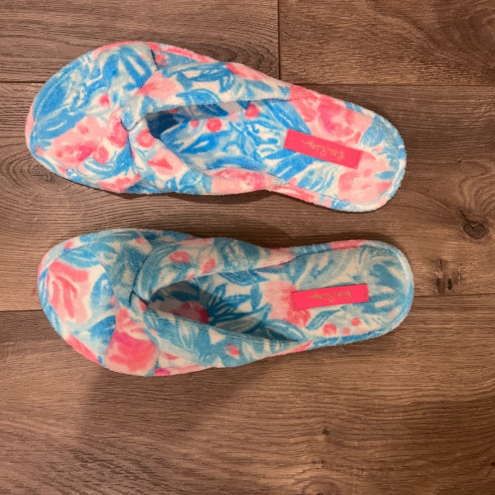 Lilly Pulitzer Pink and Blue Floral Slippers